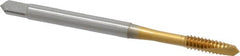 OSG - #6-32 UNC, 2 Flute, TiN Finish, Vanadium High Speed Steel Spiral Point Tap - Plug Chamfer, Right Hand Thread, 2" OAL, 11/16" Thread Length, 0.141" Shank Diam, 2B Class of Fit - Exact Tooling