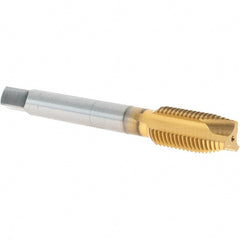 OSG - 7/16-20 UNF, 3 Flute, TiN Finish, Vanadium High Speed Steel Spiral Point Tap - Plug Chamfer, Right Hand Thread, 3-5/32" OAL, 1-7/16" Thread Length, 0.323" Shank Diam - Exact Tooling