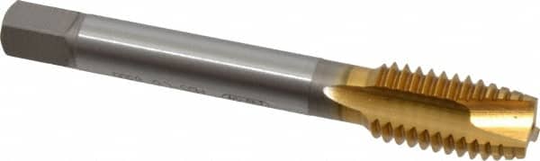 OSG - 1/2-13 UNC, 3 Flute, TiN Finish, Vanadium High Speed Steel Spiral Point Tap - Plug Chamfer, Right Hand Thread, 3-3/8" OAL, 1-21/32" Thread Length, 0.367" Shank Diam, 3B Class of Fit - Exact Tooling