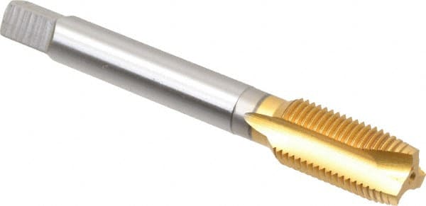 OSG - 1/2-20 UNF, 3 Flute, TiN Finish, Vanadium High Speed Steel Spiral Point Tap - Plug Chamfer, Right Hand Thread, 3-3/8" OAL, 1-21/32" Thread Length, 0.367" Shank Diam, 3B Class of Fit - Exact Tooling