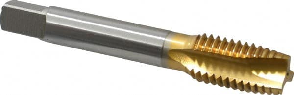 OSG - 5/8-11 UNC, 3 Flute, TiN Finish, Vanadium High Speed Steel Spiral Point Tap - Plug Chamfer, Right Hand Thread, 3-13/16" OAL, 1-13/16" Thread Length, 0.48" Shank Diam, 3B Class of Fit - Exact Tooling
