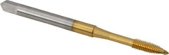 OSG - M3x0.50 Metric Coarse, 2 Flute, TiN Finish, High Speed Steel Spiral Point Tap - Plug Chamfer, Right Hand Thread, 1-15/16" OAL, 5/8" Thread Length, 0.141" Shank Diam, 6H Class of Fit, Series 142 - Exact Tooling