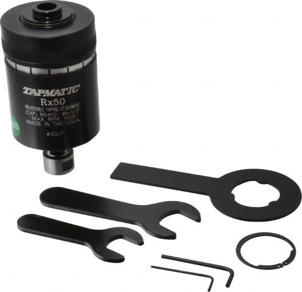 Tapmatic - Model RX50, No. 6 Min Tap Capacity, 1/2 Inch Max Mild Steel Tap Capacity, JT33 Mount Tapping Head - 22100 (J421), 22200 (J422) Compatible, Includes Tap Clamping Wrenches, for Manual Machines - Exact Tooling