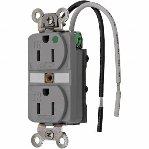 Hubbell Wiring Device-Kellems - 125V 15A NEMA 5-15R Hospital Grade Gray Straight Blade Duplex Receptacle - Exact Tooling