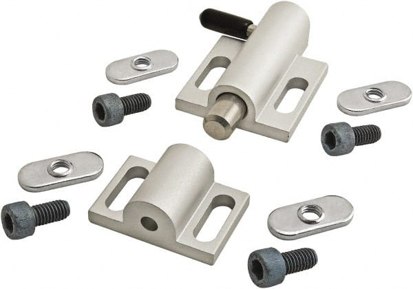 80/20 Inc. - 76mm Long x 38mm Wide x 0.66mm High, Deadbolt Latch with Side Latch - Aluminum Body with Stainless Steel Bolt, Spring & Handle, with Clear Anodized Finish - Exact Tooling
