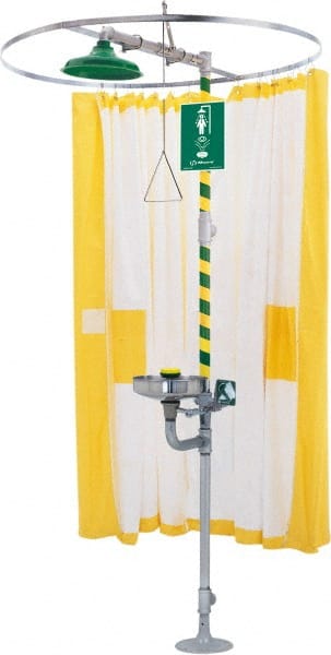 Haws - 78" Long, Tyvek Plumbed Wash Station Shower Curtain - Yellow & White Matting, Compatible with Emergency Showers - Exact Tooling