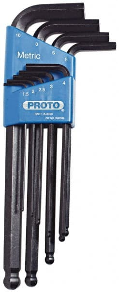 Proto - 9 Piece L-Key Ball End Hex Key Set - Hex Range 1.5 to 10mm, Carbon Steel - Exact Tooling