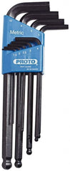 Proto - 9 Piece L-Key Ball End Hex Key Set - Hex Range 1.5 to 10mm, Carbon Steel - Exact Tooling