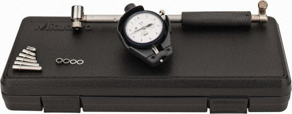 Mitutoyo - 6 Anvil, 1.4 to 2-1/2" Dial Bore Gage - 0.0001" Graduation, 5.9" Gage Depth, Accurate to 0.00008", Carbide Contact Point - Exact Tooling