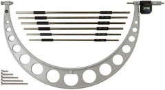 Mitutoyo - 6 Anvil, Electronic, 18 to 24 Inch Range, Carbide Face Interchangeable Anvil Micrometer - Ratchet Stop Thimble, 0.0001 Inch Resolution, 0.000160 0.00016 + 0.00004 (L/3) Inch Accuracy, SR44 Battey, Includes 6 Anvils and Fitted Wooden Case - Exact Tooling