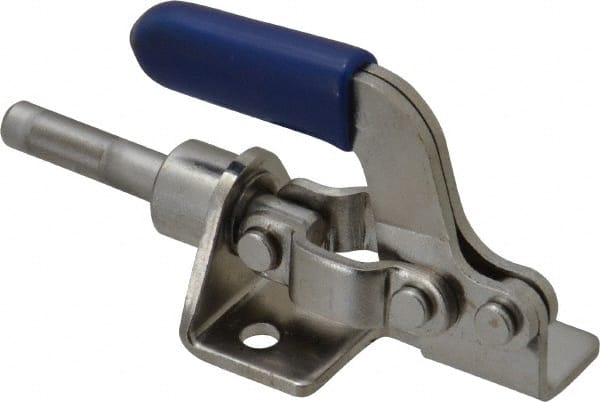 Gibraltar - 100 Lb Load Capacity, Flanged Base, Stainless Steel, Standard Straight Line Action Clamp - 3 Mounting Holes, 0.17" Mounting Hole Diam, 1/4" Plunger Diam, Thumb Handle - Exact Tooling