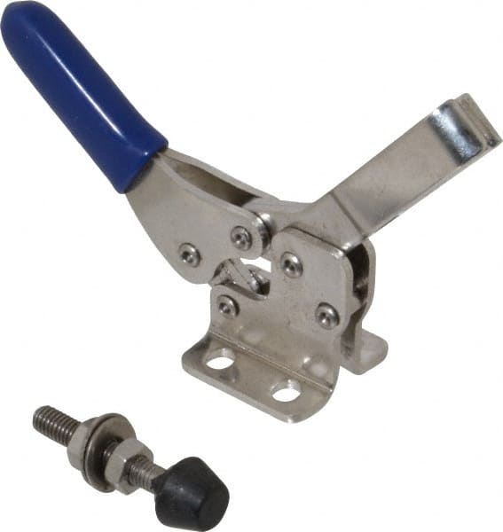 Gibraltar - 150 Lb Holding Capacity, Horizontal Handle, Manual Hold Down Toggle Clamp - 60° Handle Movement, 90° Bar Opening, U-Bar, Flanged Base, Electro-Plated Zinc, Stainless Steel - Exact Tooling