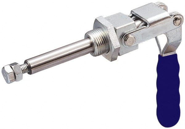Gibraltar - 400 Lb Load Capacity, Mounting Plate Base, Stainless Steel, Standard Straight Line Action Clamp - 0.44" Plunger Diam, Straight Handle - Exact Tooling