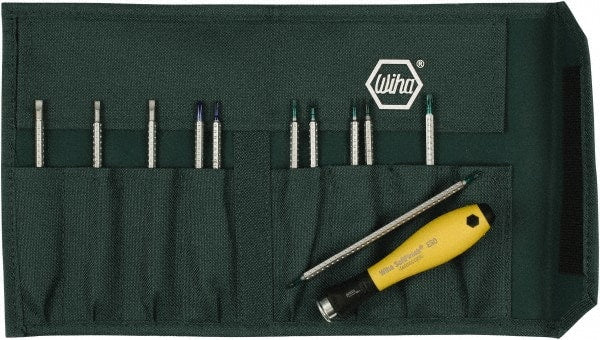 Wiha - 12 Piece, 4mm Drive Screwdriver Insert Torx Bit Set - #000 to #1 Phillips, 1.5 to 4mm Hex, T1 to T15 Torx, 1.5, 3, 2, 3.5, 2.5 & 4mm Slotted - Exact Tooling