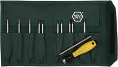 Wiha - 12 Piece, 4mm Drive Screwdriver Insert Torx Bit Set - #000 to #1 Phillips, 1.5 to 4mm Hex, T1 to T15 Torx, 1.5, 3, 2, 3.5, 2.5 & 4mm Slotted - Exact Tooling