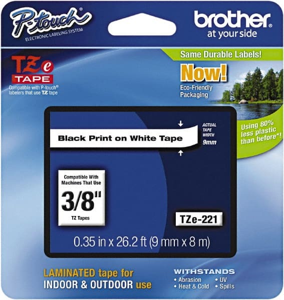 Brother - 3/8" Wide x 314.4" Long, White Plastic/Paper Tape Cassette - For Label Maker - Exact Tooling