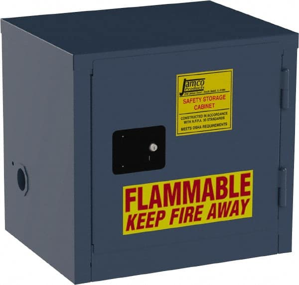 Jamco - 1 Door, Blue Steel Double Wall Safety Cabinet for Flammable and Combustible Liquids - 22" High x 18" Wide x 23" Deep, Manual Closing Door, 3 Point Key Lock, 6 Gal Capacity - Exact Tooling