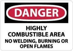 NMC - "Danger - Highly Combustible Area - No Welding, Burning or Open Flames", 7" Long x 10" Wide, Rigid Plastic Safety Sign - Rectangle, 0.05" Thick, Use for Accident Prevention - Exact Tooling
