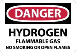 NMC - "Danger - Hydrogen - Flammable Gas - No Smoking or Open Flames", 10" Long x 14" Wide, Aluminum Safety Sign - Rectangle, 0.04" Thick, Use for Accident Prevention - Exact Tooling