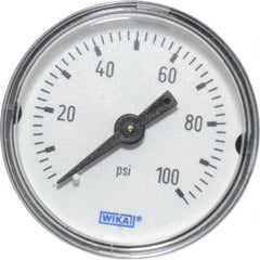 Wika - 1-1/2" Dial, 1/8 Thread, 0-100 Scale Range, Pressure Gauge - Center Back Connection Mount, Accurate to 3-2-3% of Scale - Exact Tooling