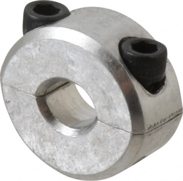 Climax Metal Products - 1/4" Bore, Aluminum, Two Piece Two Piece Split Shaft Collar - 11/16" Outside Diam, 5/16" Wide - Exact Tooling