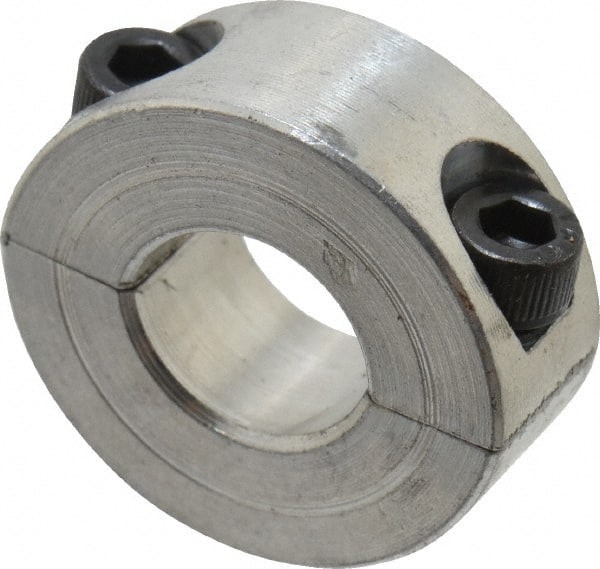 Climax Metal Products - 7/16" Bore, Aluminum, Two Piece Two Piece Split Shaft Collar - 15/16" Outside Diam, 3/8" Wide - Exact Tooling