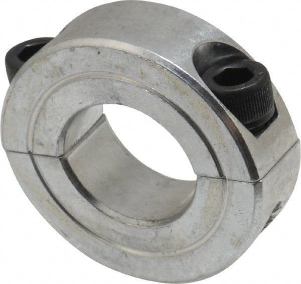 Climax Metal Products - 13/16" Bore, Aluminum, Two Piece Two Piece Split Shaft Collar - 1-5/8" Outside Diam, 1/2" Wide - Exact Tooling