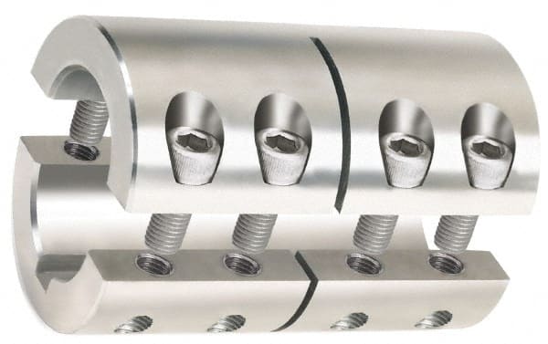 Climax Metal Products - 3/8" Inside x 7/8" Outside Diam, Two Piece Rigid Coupling with Keyway - 1-3/8" Long x 3/32" Keyway Width x 3/64" Keyway Depth - Exact Tooling