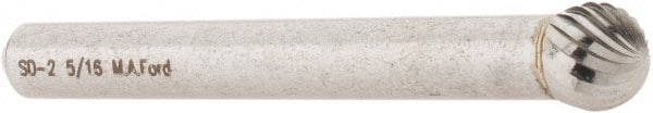 M.A. Ford - 5/16" Cut Diam, 1/4" Shank Diam, Ball Head Single Cut Burr - Carbide, Radius End, 9/32" LOC, 2-9/32" OAL - Exact Tooling