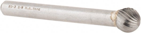 M.A. Ford - 3/8" Cut Diam, 1/4" Shank Diam, Ball Head Single Cut Burr - Carbide, Radius End, 5/16" LOC, 2-5/16" OAL - Exact Tooling