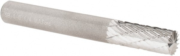 M.A. Ford - 1/4" Cut Diam, 1/4" Shank Diam, Cylinder with End Cut Head Double Cut Burr - Carbide, End Cut End, 5/8" LOC, 2" OAL - Exact Tooling