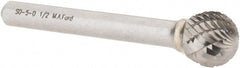 M.A. Ford - 1/2" Cut Diam, 1/4" Shank Diam, Ball Head Double Cut Burr - Carbide, Radius End, 7/16" LOC, 2-7/16" OAL - Exact Tooling