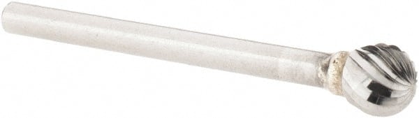 M.A. Ford - 1/4" Cut Diam, 1/8" Shank Diam, Ball Head Single Cut Burr - Carbide, Radius End, 7/32" LOC, 1-23/32" OAL - Exact Tooling