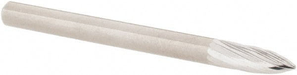 M.A. Ford - 1/8" Cut Diam, 1/8" Shank Diam, Tree Head Single Cut Burr - Carbide, Point End, 3/8" LOC, 1-1/2" OAL - Exact Tooling