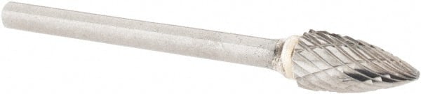 M.A. Ford - 1/4" Cut Diam, 1/8" Shank Diam, Tree Head Double Cut Burr - Carbide, Point End, 1/2" LOC, 2" OAL - Exact Tooling