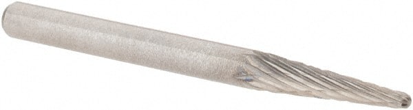 M.A. Ford - 1/8" Cut Diam, 1/8" Shank Diam, Taper Head Double Cut Burr - Carbide, Radius End, 1/2" LOC, 1-1/2" OAL - Exact Tooling