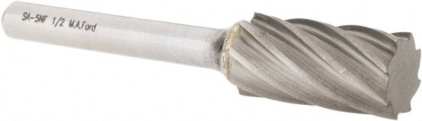 M.A. Ford - 1/2" Cut Diam, 1/4" Shank Diam, Cylinder Head Single Cut Burr - Carbide, Flat End, 1" LOC, 3" OAL - Exact Tooling