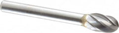 M.A. Ford - 3/8" Cut Diam, 1/4" Shank Diam, Oval Head Single Cut Burr - Carbide, Radius End, 5/8" LOC, 2-5/8" OAL - Exact Tooling