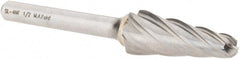 M.A. Ford - 1/2" Cut Diam, 1/4" Shank Diam, Taper Head Single Cut Burr - Carbide, Radius End, 1-3/16" LOC, 3-1/4" OAL - Exact Tooling