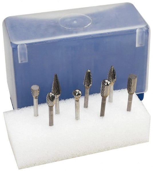 M.A. Ford - 8 Piece, 1/8" Shank Burr Set - Tungsten Carbide, Multiple Head Shape - Exact Tooling