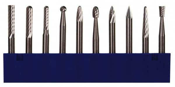 M.A. Ford - 10 Piece, 1/8" Shank Burr Set - Tungsten Carbide, Multiple Head Shape - Exact Tooling