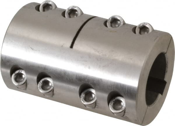 Climax Metal Products - 30mm Inside x 53mm Outside Diam, Metric Two Piece Clamping Rigid Coupling with Keyway - 83mm Long x 10mm Keyway Width x 3.3mm Keyway Depth - Exact Tooling