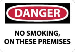 NMC - "Danger - No Smoking - On These Premises", 7" Long x 10" Wide, Pressure-Sensitive Vinyl Safety Sign - Rectangle, 0.004" Thick, Use for Accident Prevention - Exact Tooling