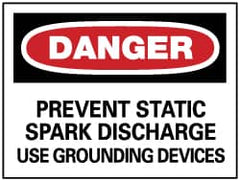 NMC - "Danger - Prevent Static Spark Discharge - Use Grounding Devices", 10" Long x 14" Wide, Pressure-Sensitive Vinyl Safety Sign - Rectangle, 0.004" Thick, Use for Accident Prevention - Exact Tooling