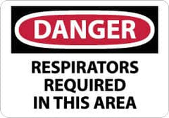 NMC - "Danger - Respirators Required in This Area", 7" Long x 10" Wide, Pressure-Sensitive Vinyl Safety Sign - Rectangle, 0.004" Thick, Use for Accident Prevention - Exact Tooling