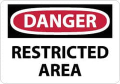 NMC - "Danger - Restricted Area", 14" Long x 20" Wide, Aluminum Safety Sign - Rectangle, 0.04" Thick, Use for Security & Admittance - Exact Tooling