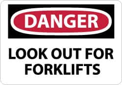NMC - "Danger - Look Out for Forklifts", 10" Long x 14" Wide, Aluminum Safety Sign - Rectangle, 0.04" Thick, Use for Accident Prevention - Exact Tooling
