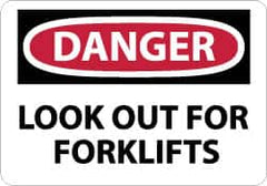 NMC - "Danger - Look Out for Forklifts", 10" Long x 14" Wide, Aluminum Safety Sign - Rectangle, 0.04" Thick, Use for Accident Prevention - Exact Tooling