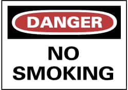 NMC - "Danger - No Smoking", 10" Long x 14" Wide, Pressure-Sensitive Vinyl Safety Sign - Rectangle, 0.004" Thick, Use for Accident Prevention - Exact Tooling