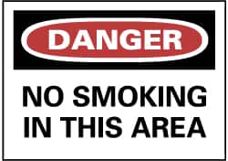 NMC - "Danger - No Smoking in This Area", 7" Long x 10" Wide, Pressure-Sensitive Vinyl Safety Sign - Rectangle, 0.004" Thick, Use for Accident Prevention - Exact Tooling